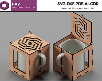 Wooden Coffee Mug Gift Box / Mug Holder Laser cut Box / SVG DXF CDR Ai files 003