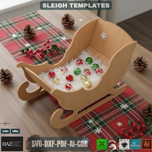 Christmas Santa Sleigh Collection / Nieuwjaarsslee / Glowforge Ready / Houten ambacht DIY SVG DXF Ai 126