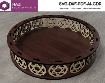 Rundes dekoratives Tablett / Küchendekor / Obstkorb Design SVG DXF CDR Ai 043