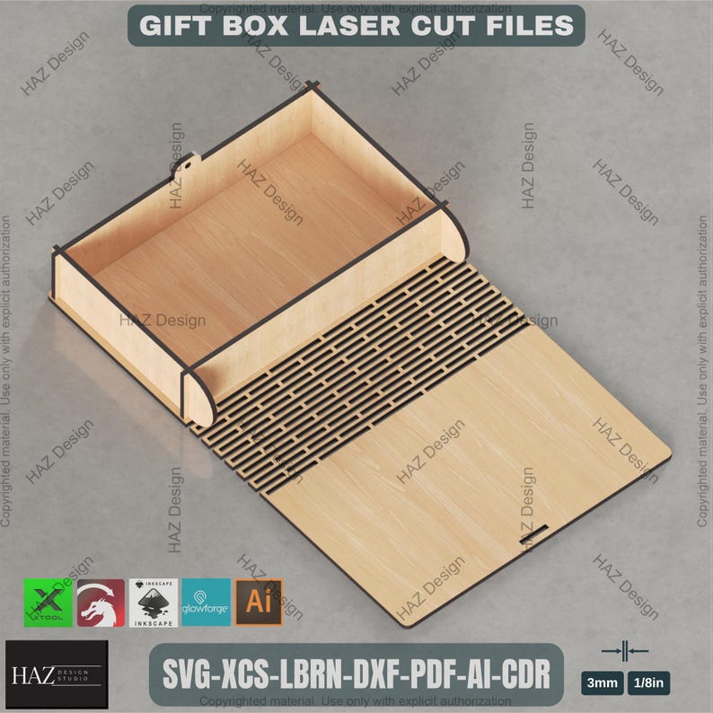 Laser Cut Rectangle Box SVG, Modern Living Hinge Storage Box File for ...