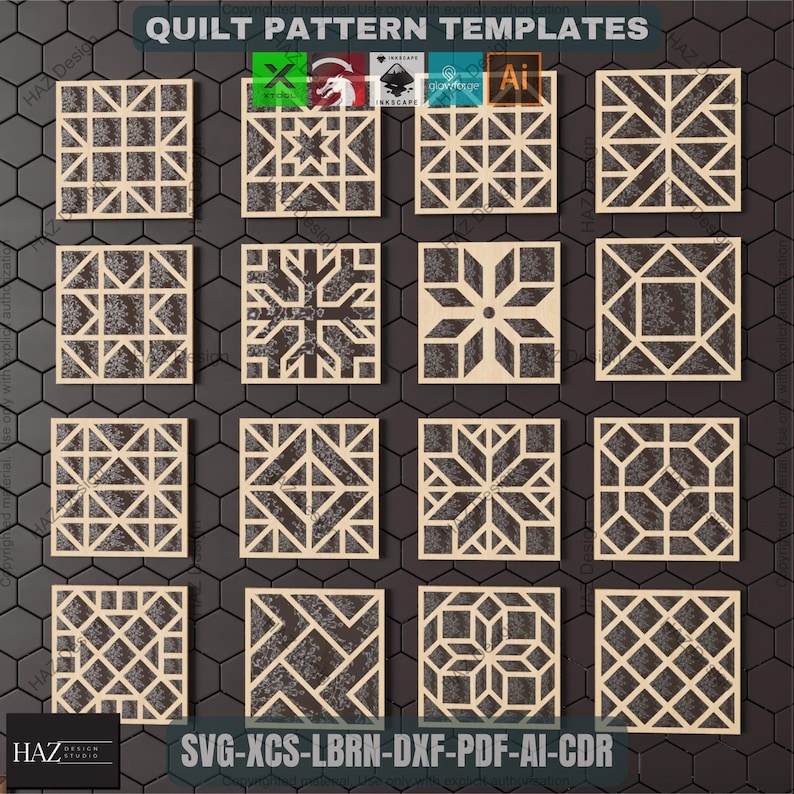 Modern Quilt Block SVG Templates, 16 Geometric Laser Files for DIY ...