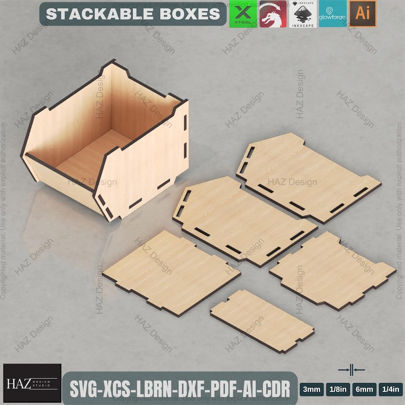 Stackable Storage Box Laser Cut Template 3 Sizes Included DIY Wooden ...