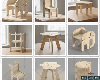 Dollhouse Miniature Furniture SVG Laser Cut Files - 1/12 Scale Mini Chair Table Shelf - Digital Download for Glowforge XTool 473
