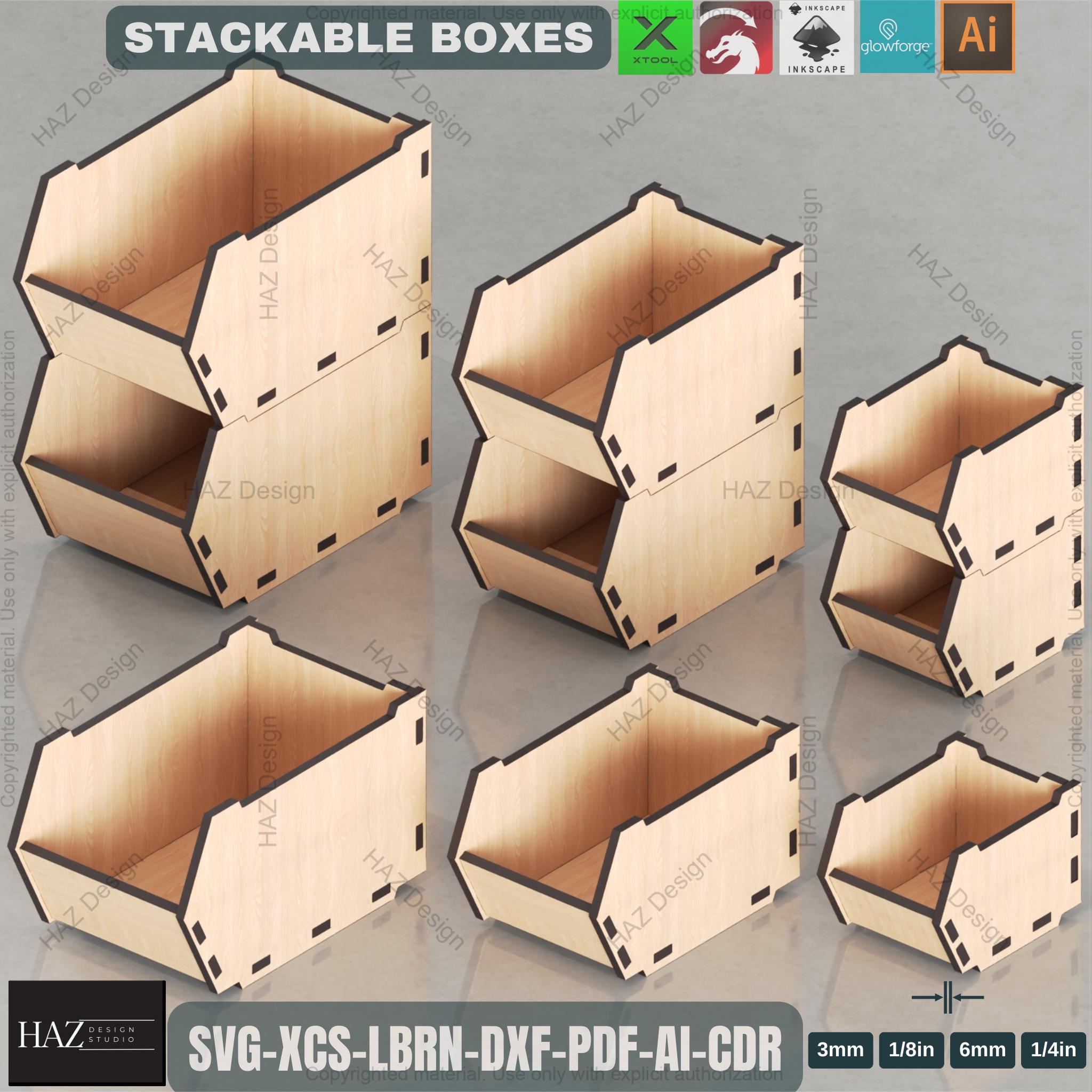 Stackable Storage Box Laser Cut Template 3 Sizes Included