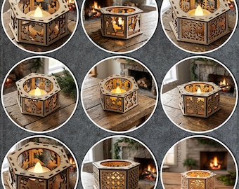 Christmas Tea Light Holder Bundle / Hexagon Laser Cut Candle Lanterns / Tealight Holders 505