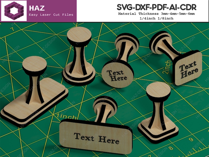 Customised Stamp Handle Plan / Wooden Personalise Stamper / Laser Cut Stamps / Custom Glowforge Files SVG DXF CDR Ai 060 zdjęcie 1
