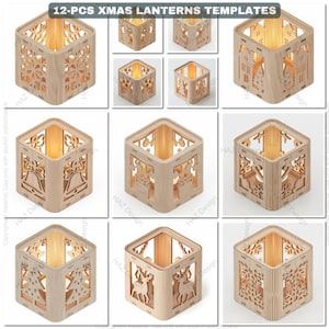 Christmas Lantern SVG Laser Cut Files | Xmas Tealight Holder Decor | DIY Wood Lamp Templates 484