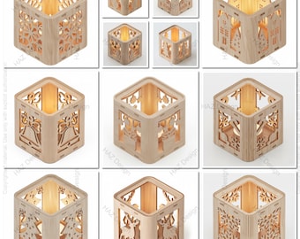 Christmas Lantern SVG Laser Cut Files | Xmas Tealight Holder Decor | DIY Wood Lamp Templates 484