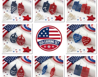 USA Flag Earring SVG Bundle, 4th of July , Patriotic Acrylic Earring Template, Veteran Gift