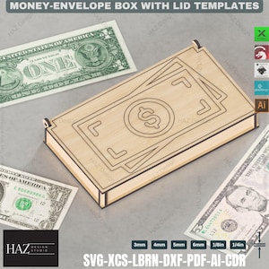 Laser geschnittene Geldgeschenkbox - Bargeldumschlag, SVG-Vorlage, Spardose SVG - Laserschnitt Geschenkbox für Bargeld, Holzdesign, Holzbox 416