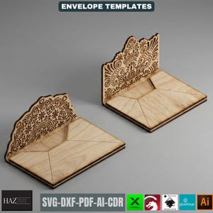Laser Cut Envelope Template, Decorative Gift Card Holder, Wooden Money Envelope Pattern 519 image 4