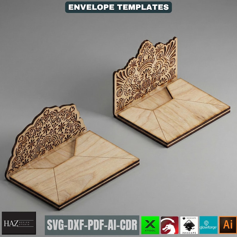 Laser Cut Envelope Template, Decorative Gift Card Holder, Wooden Money Envelope Pattern 519 image 4
