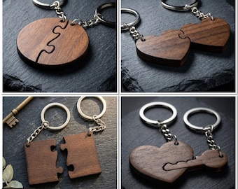 Puzzle Piece Keychain for Couples Heart Round Rectangle Key Heart Designs DIY Anniversary Gift