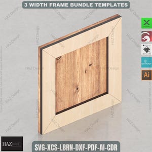 May include: A wood-grain frame with a light brown outer frame and a darker brown inner frame. The frame is in a 3D perspective and has a light gray background. The text "SVG-XCS-LBRN-DXF-PDF-AI-CDR" is at the bottom of the image.