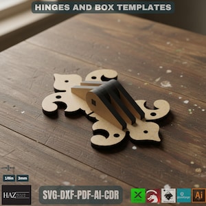 Wood Box and Hinge Svg Files / Jewellery Boxes / Laser Cut Hinges Template SVG DXF Ai CDR 091