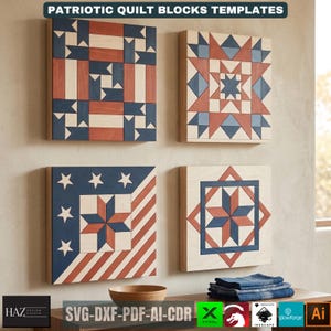 Patriotic Barn Quilt Block Pattern, Independence Day Wood Wall Art, American Flag Patchwork Frame 526