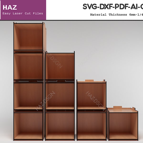 Wood Stackable Box / Stacking Boxes / Laser cut Storage Box / SVG DXF CDR Ai files 011