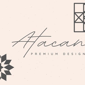 May include: A logo design for a business called "Atacan Premium Designs". The logo features a stylized signature, a geometric star shape, and a square with a geometric pattern.
