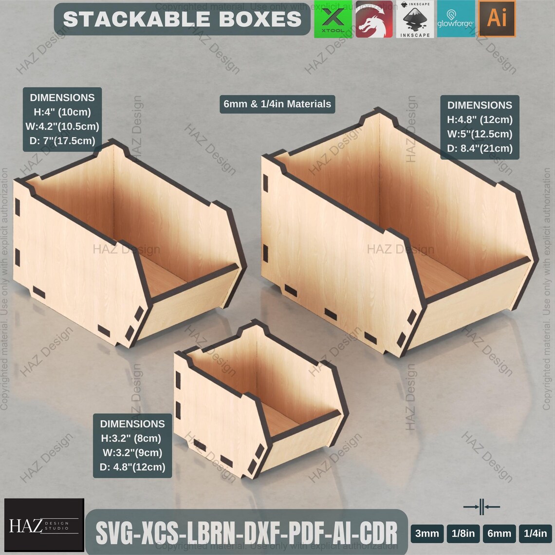 Stackable Storage Box Laser Cut Template 3 Sizes Included DIY Wooden ...