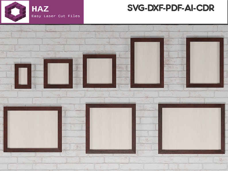 45 graden hoek gesneden houten frames / verschillende maten fotolijst SVG DXF CDR Ai-bestanden 028 afbeelding 1