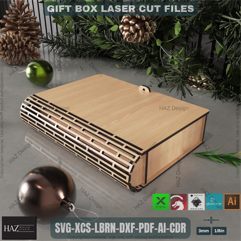 Laser Cut Rectangle Box SVG, Modern Living Hinge Storage Box File for ...