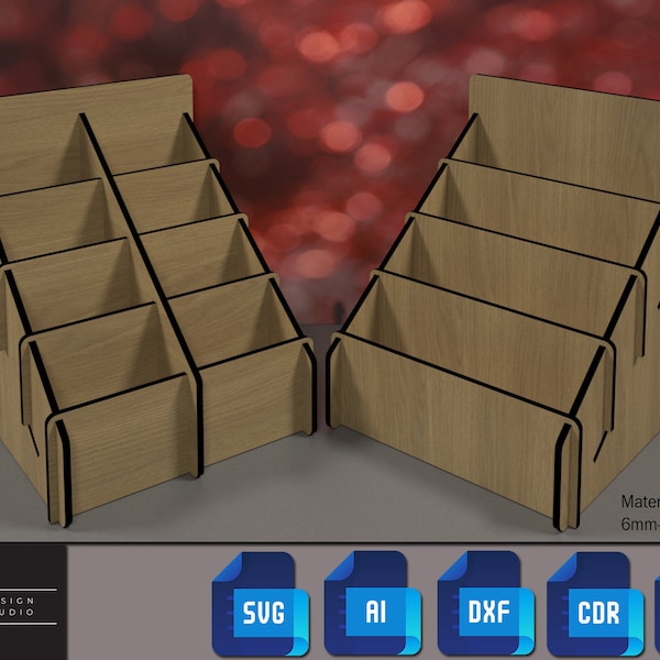 4 Regal Display Stand / Verkaufstheke Karton Broschur und Faltblatt Display / Vektordateien für Holz Laserschneiden SVG DXF 180
