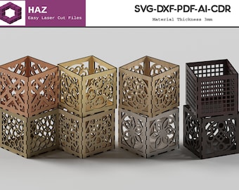 Decorative Laser Cutting Wooden Box / Geometric Ornamental Gift Box / Candle holder template SVG DXF CDR Ai 045