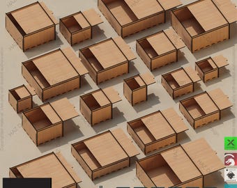 Laser Cut Slide Lid Box - 18 Sizes, Storage Box, SVG Files,Laser Cut Box Bundle - Slide Lid, Storage, Multiple Sizes 415