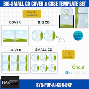 CD Hülle Template Bundle große & kleine CD Größen svg, pdf, ai, CDR für Canva 377