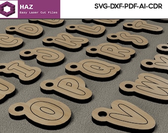 Laser Cut Alphabet Keychain Designs - Personalized Wooden Initials for DIY Projects 046