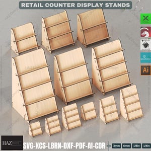 Laser Cut Retail Counter Display Stand Files  Multi-Tier Shelves for Shops & Markets,Versatile Countertop Display Shelf Set Laser Cut 439