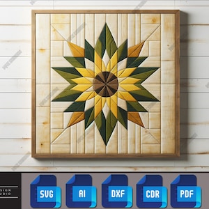 Tournesol Barn Quilt SVG - Conception rustique florale découpée au laser pour la décoration de la maison et du jardin 225