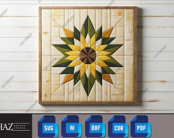 Sunflower Barn Quilt SVG - Rustic Floral Laser Cut Design for Home & Garden Decor 225