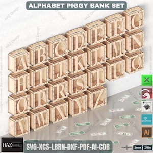 Hucha con letras del alfabeto cortadas con láser, juego de alcancía con letras de la A a la Z, regalo para niños, decoración infantil, paquete de 446 cajas para ahorrar dinero con archivos cortados con láser