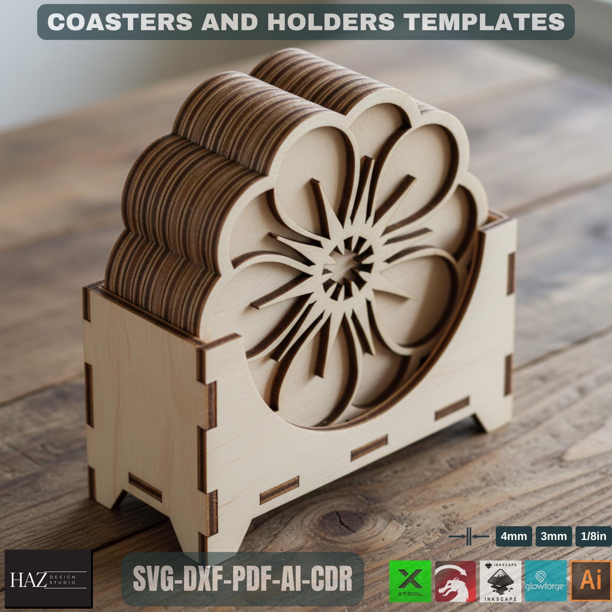 Blooming Coaster Set With Storage Box / Perfect for Laser Cutting DIY ...