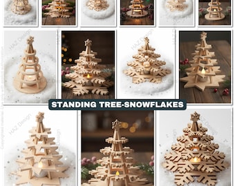 Laser Cut Tree Tealight Holders / Christmas Snowflake Centerpiece / Table Light Decors / Tree cutting Templates / Wood Svg vector files 490