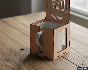 Wooden Coffee Mug Gift Box / Mug Holder Laser cut Box / SVG DXF CDR Ai files 003