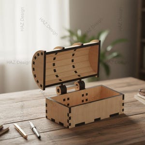 Modello per forziere del tesoro tagliato al laser. Progetto fai da te per forziere pirata in legno per taglio laser, perfetto salvadanaio fai da te o design per riporre gioielli 182