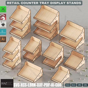 Curved Back Retail Tray Stand Laser Cut Files  Multi-Tier Counter Display Plans,Market,Craft Fair Display Trays - Laser Cut Project 441