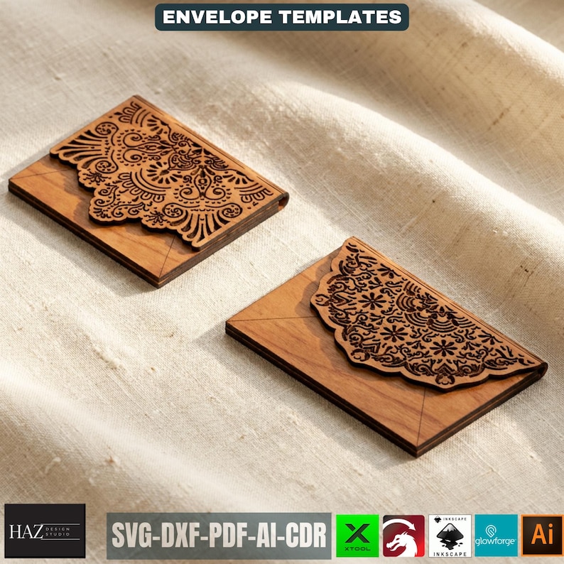 Laser Cut Envelope Template, Decorative Gift Card Holder, Wooden Money Envelope Pattern 519 image 3