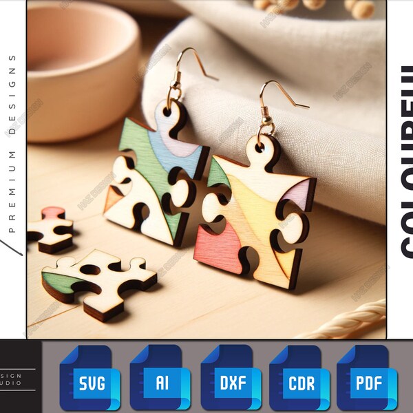 Chic Puzzle Wooden Earrings - Colorblock Laser Cut Jewelry Design Templates 257