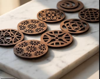 Round Coasters Laser Cut Template, Floral Wooden Drink Mat Pattern, Coaster Set Design