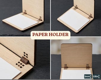 Wooden Paper Holder Laser Cut Files, Desk Notepad Cover SVG Template, A4-A6 Memo Pad
