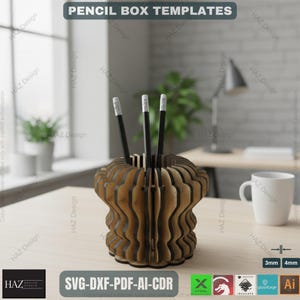 3D-pennhållare laserskuren design | Skrivbordsorganisatör och kontorstillbehör, Modern pennhållare design för laserskärning 088