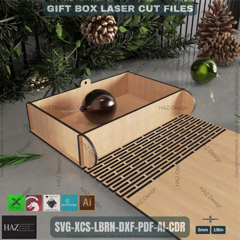 Laser Cut Rectangle Box SVG, Modern Living Hinge Storage Box File for ...