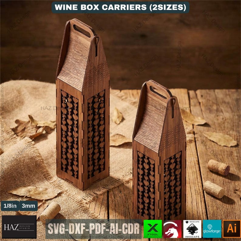 Wine Bottle Carrier Gift Box Set / Wooden Wine Holder Template / DIY ...