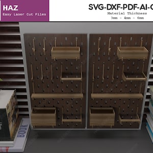 Hanging Pegboard with Hooks / Peg Board and Compatible Accessories / Wall Organizer with Shelves SVG Ai DXF CDR 081