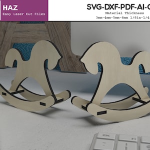 Casa delle bambole Giocattolo in miniatura Cavallo a dondolo / Animali da fattoria Taglio laser Modelli SVG DXF CDR Ai 087