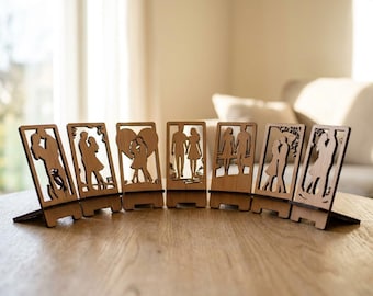 Romantic Couple Silhouette Phone Stand Template Wooden Display Holder Desk Organizer Anniversary Gift