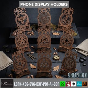 Celtic Viking Phone Stand Laser Cut File Set 9 Designs Wood Holder 562